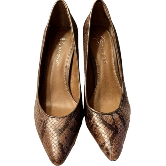 B. Makowski Nell "Snake" Embossed Leather Shoes - Brown/Tan - 9M - Picture 3 of 9